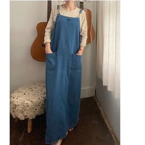 The Art Teacher Dress: Vintage Denim Maxi Jumper Dress with Hook Straps